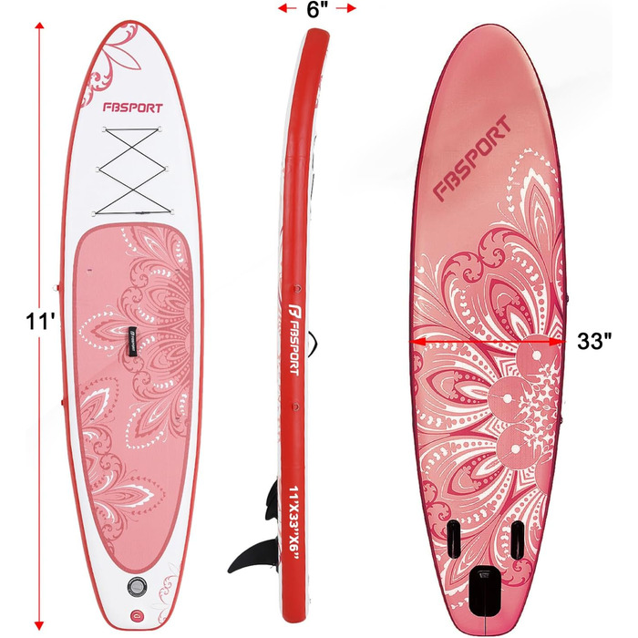 SUP дошка надувна FBSPORT, комплект для Stand Up Paddling 15 см (рожево-біла) з регульованим алюмінієвим веслом та насосом