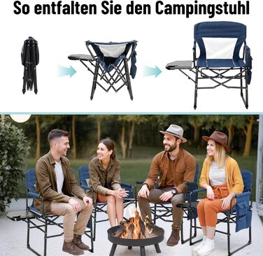 Кемпінговий стілець LEADZM складний зі столиком та відділенням для зберігання, дихаюча спинка, вантажопідйомність 10 кг, 600D Oxford, металевий каркас, 6x60x9 см, легкий та компактний для відпочинку на природі, риболовлі, фестивалів (2 шт., блакитний)