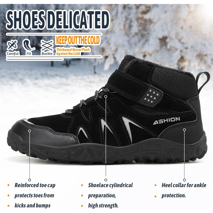 Дитячі зимові чоботи Littleplum для хлопчиків. Зимові шкарпетки-чоботи, теплі, з підкладкою, для снігу, трекінгові. Розмір 39 EU, чорний колір.