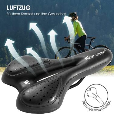 Зручний велосипедний сидіння LuTuo для чоловіків та жінок, м'яке гелеве сидіння, ергономічне, спортивне, для походів, з підкладкою для гірського велосипеда, шосе, BMX, MTB, City, E-bike, чорний