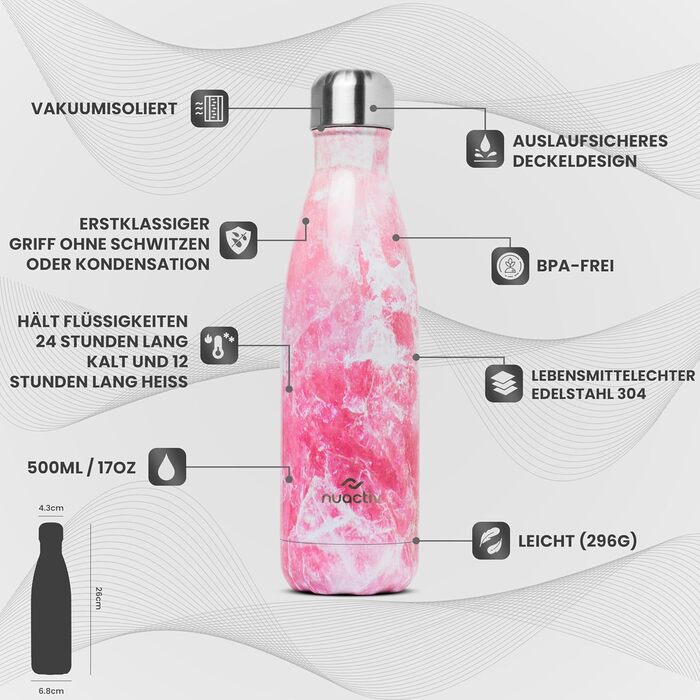 Фляга з нержавіючої сталі 500 мл – ізольована фляга, зберігає холод до 24 годин та тепло до 12 годин. Не протікає, з подвійними стінками, без BPA та міцна. Ідеально підходить для подорожей, активного відпочинку, школи, спорту, фітнесу та повсякденного вик