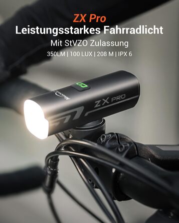 Передній велосипедний ліхтар MagicShine ZX Pro 100 Lux, LED фара з 3 режимами світла, водонепроникна IPX6, USB-зарядка, сертифікована StVZO