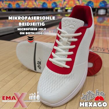 Взуття для боулінгу Aloha HexaGo – для жінок, чоловіків та підлітків – для правші та лівші (45 EU, білий/червоний)