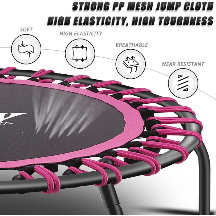 Трамплін для фітнесу 112 см, міні-трамплін для дому, рожевий, регульована ручка, вантажопідйомність до 150 кг