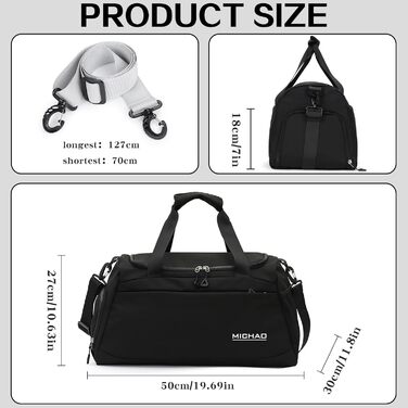 Спортивна сумка для подорожей та спорту, велика (48x23x27 см), з відділенням для взуття та мокрих речей, водонепроникна, для жінок та чоловіків, (ретро-чорний)