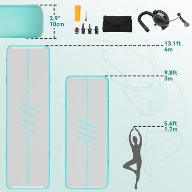 Накидка-матрац для гімнастики DWVO Air Matte Track, 4м, з повітряним насосом, зелений, з карбоновими боковинами