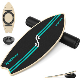 Балансборд Sportneer Surfin 8-в-1 для дорослих – тренажер рівноваги з роликом, м'ячем та півсферою. Підходить для core-тренінгу, серфінгу, катання на лижах та реабілітації. Безпечний, антиковзкий, чорний, 200 кг