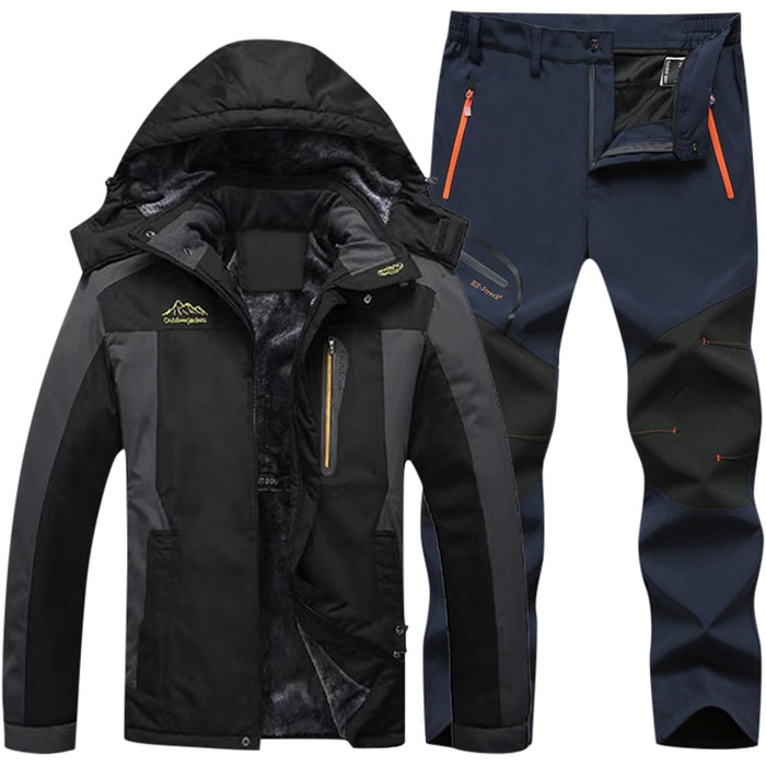 Сніговий костюм чоловічий 2-х частинний комплект з капюшоном, куртка та штани, Outdoor, термо, вітронепроникний, для катання на лижах, спортивний, зимовий, теплий, синій, 3XL