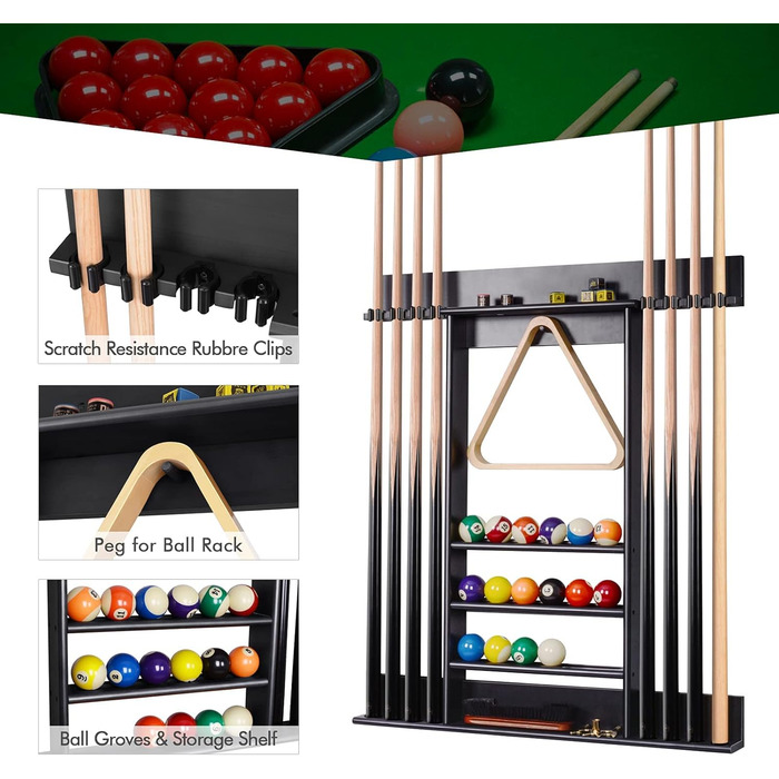 Стійка для київ для більярдних київ XCSOURCE, чорна, з масивного дерева, на 8 київ