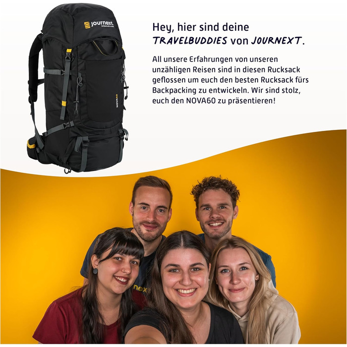 Туристичний рюкзак Journext NOVA 60+10 л для подорожей, трекінгу, фронт- та топ-лода, для жінок і чоловіків, 70 л
