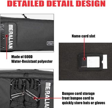 Чохол для сноуборду MERALIAN для подорожей літаком, з підкладкою для борду, черевиків, одягу, шолома та спорядження, доступний у розмірах 155 см та 165 см (Чорний/Чорний, 155CM)