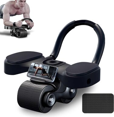 Автоматичний ролик для преса з подвійними колесами AB Roller, тренажер для преса для дому та спортзалу, чорний