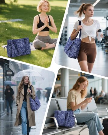 Сумка для йоги Yogatasche Damen Marineblaue Blätter, велика водонепроникна з відділенням для мокрого одягу та кріпленням для килимка
