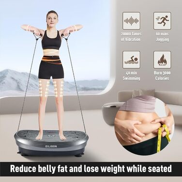 Машина для тренувань EILISON FITABS 3D з вібрацією та сидінням: вібрація, пульсація, платформа для віджимань. Ідеально для лімфодренажу, схуднення та відновлення. Колір: сірий