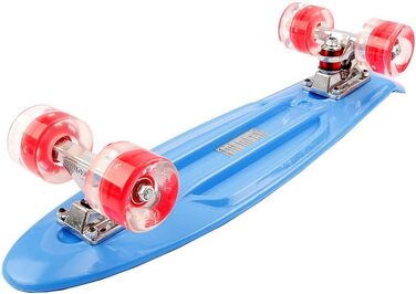 Скейтборд FunTomia Mini-Cruiser 57 см з LED підсвіткою, алюмінієвими траками ABEC-9 та T-інструментом, блакитний з червоними колесами