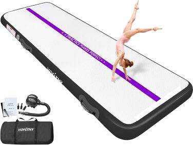 Гімнастичний надувний мат VOFiTNY товщиною 10/20 см для дому, парку та води. Розміри: 3/4/5/6 м. Підходить для йоги, акробатики та тренувань. Кольори: фіолетовий/чорний