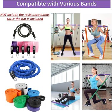 Тренувальна стійка Topfinder з еспандерами, портативний Pilates Bar для фітнесу, силових вправ, йоги, домашніх тренувань, фіолетова