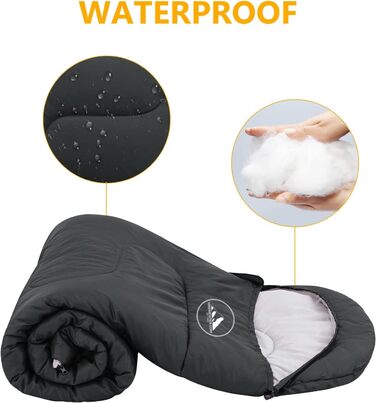 Спальний мішок HikeMeister® Mumienschlafsack 1600 г - для кемпінгу, чорний, 220 x 80 см, з внутрішньою кишенею, комфортна температура 0-15°C, з чохлом для перенесення
