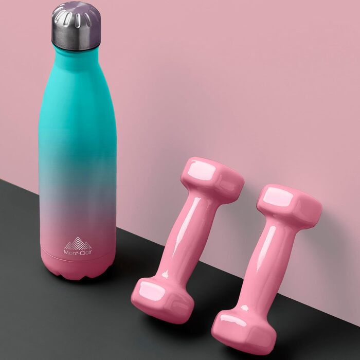 Фляга Mont-Clair з нержавіючої сталі 750 мл - термос, без BPA, витримує 24 години холод та 12 годин тепла, не протікає, кольоровий градієнт Cyan Pink