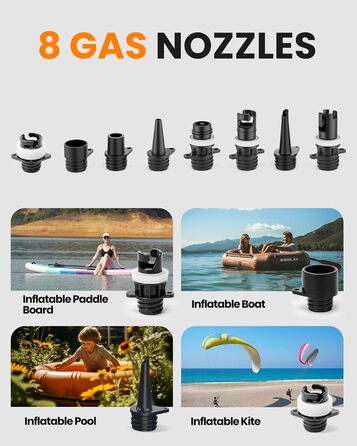 Електричний насос для SUP дошки OutdoorMaster Vortex: 20 PSI, 12V/15.8V, 8 насадок, для надування та здування, з автоматичним вимкненням та охолодженням