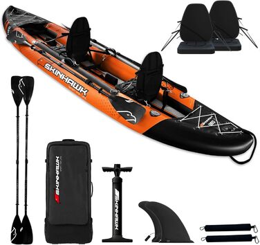 Надувний каяк SKINHAWK Exclusiv Orange 380x96 см для 2 осіб, комплект для сплаву, помаранчевий каное-шлюпка