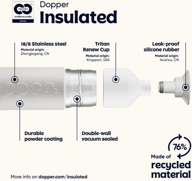 Термос Dopper Insulated Gentle Grey 350 мл – двошаровий, нержавіюча сталь, не протікає, зберігає тепло до 9 годин, холод до 24 годин, для води, кави, чаю