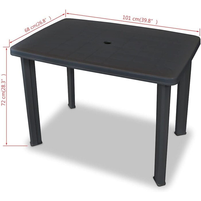 Садовий стіл vidaXL 101x68x72 см, пластик, антрацит, вуличний стіл для балкона та саду з отвором для парасольки