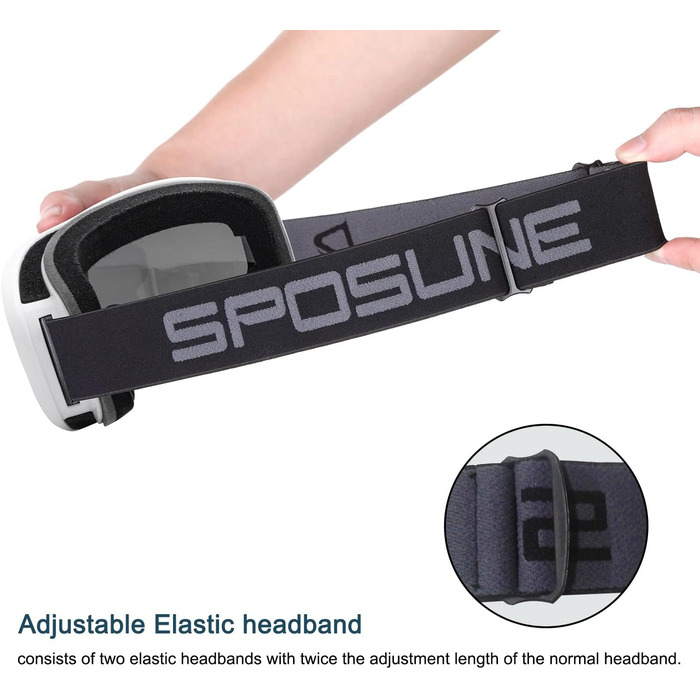 Лижна маска SPOSUNE для дорослих і дітей, антифог, 100% UV400, для сноуборду і катання на лижах, сумісна з шоломом, біла рамка + срібляста лінза