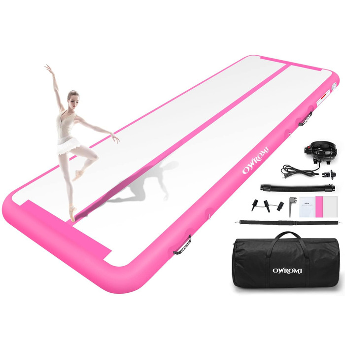 Надувний гімнастичний мат для тамблінгу та акробатики з електричним насосом, рожевий (2*1*0.1м)