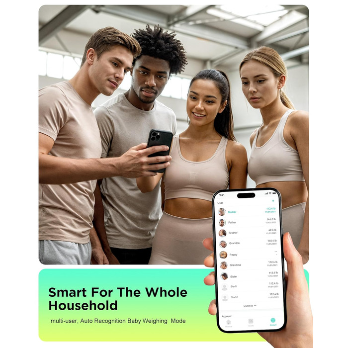 Вага RunSTAR для вимірювання жиру в тілі, персональна вага з 8 електродами, вимірювання ваги, жиру, BMI, м'язової маси та 28 параметрів тіла, додаток, 3 показники, 180 кг, чорний колір