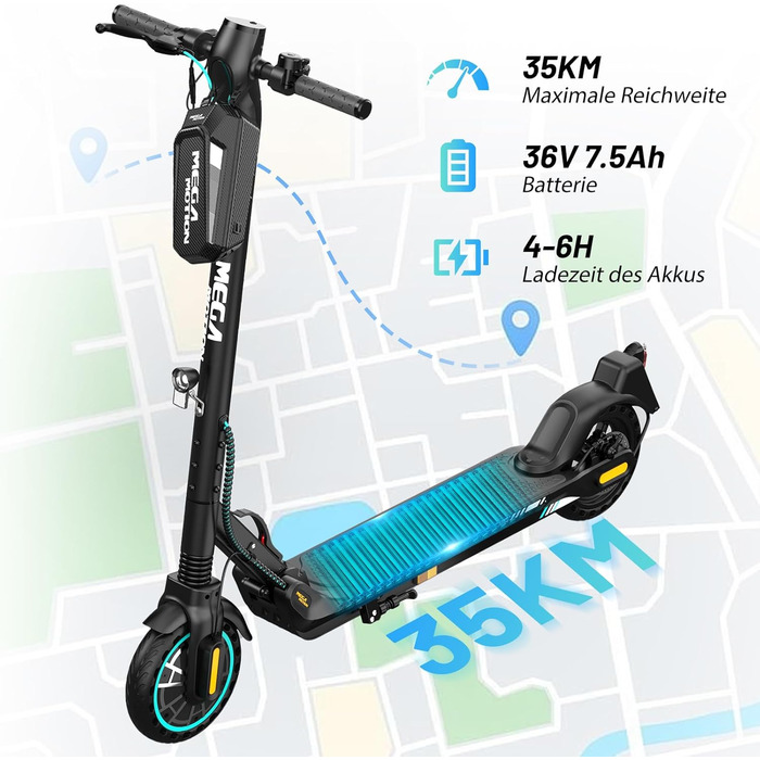Електросамокат MEGA MOTION із сертифікатом ABE, 350 Вт, 35 км, 7.5 Ah, 8.5