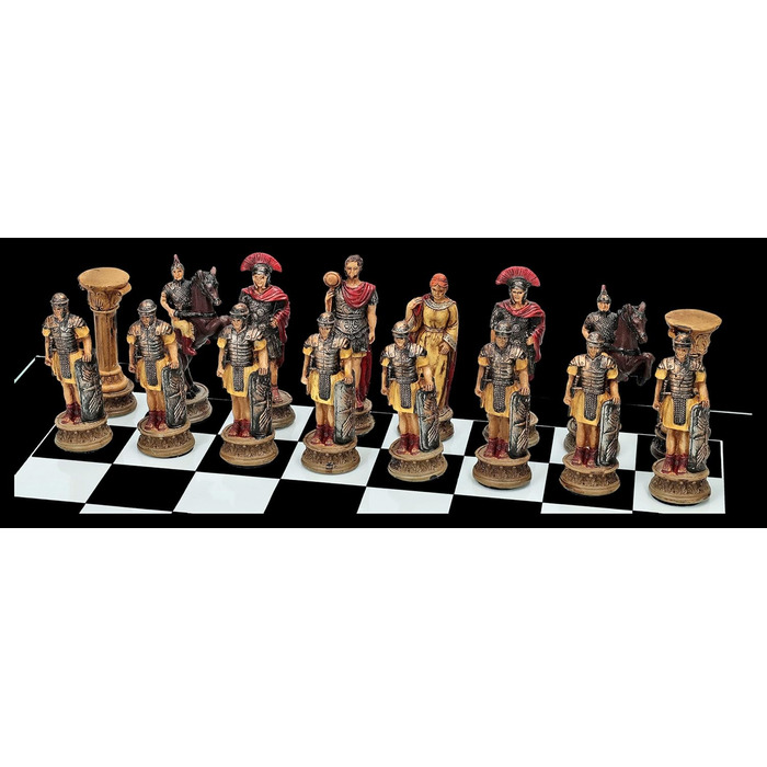 Шахи Єгиптян проти Римлян, кольорові, ручної роботи - набір шахів зі скляною дощечкою та фігурами, Антична історія