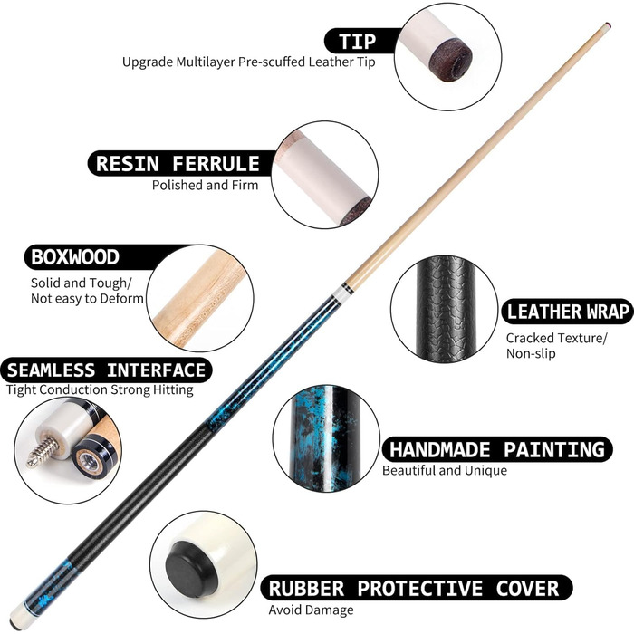 Більярдний кий LOTKEY 58'' (21 oz) з крейдою (3 набори) - міцний, для професіоналів