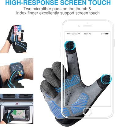 Велосипедні рукавички Vollfinger – посилені рукавички для їзди на велосипеді для чоловіків/жінок – дихаючі рукавички для шосе, мотоциклетні рукавички з антиковзаючим покриттям для їзди, піших прогулянок, скелелазіння, блакитні, розмір L