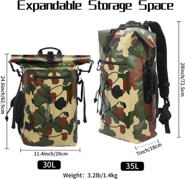 Водонепроникний рюкзак Dry Bag 35L для каякінгу та рафтингу (зелений)