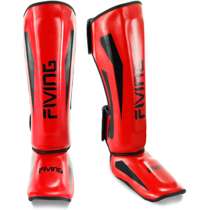 Шокери для ніг FIVING MMA з захистом зап'ястя, регульовані, з підкладкою, для муай-тай, кікбоксингу та спарингу. Білі (червоні, L)