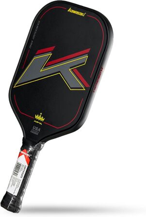 Паддл для піклболу Kawasaki T700 Premium Carbon Fiber (CFS) - серія King, схвалено USAPA, 16 мм, для змагань, з чохлом та ручкою, чорний/червоний