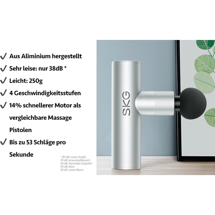 Масажний пістолет SKG F3 Lite Mini, 4 режими, 4 насадки, 3200 об/хв, USB-C, сріблястий