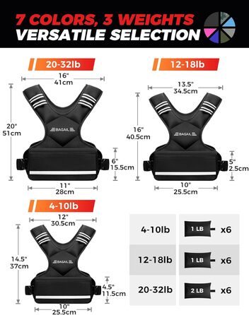 Вага для тренувань BAGAIL: регульована жилетка з відстібними вагами, 1.8-4.5 кг, чорна