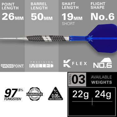 Дротики Target Darts 975 Ultra Marine 97,5% вольфрамові зі сталевим вістрям та насадками K-Flex