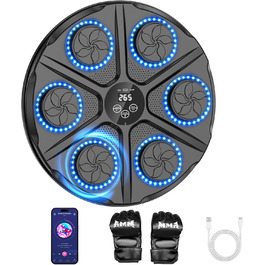 Yorraka Музичний бокс-машина для дорослих з LED підсвіткою, Bluetooth, 12 режимів швидкості, музичний тренажер для боксу з рукавичками