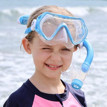 Дитяча маска для снорклінгу Findway з набірною маскою та антизапітніючою поверхнею, 180° панорама, для дітей 4-16 років, блакитна