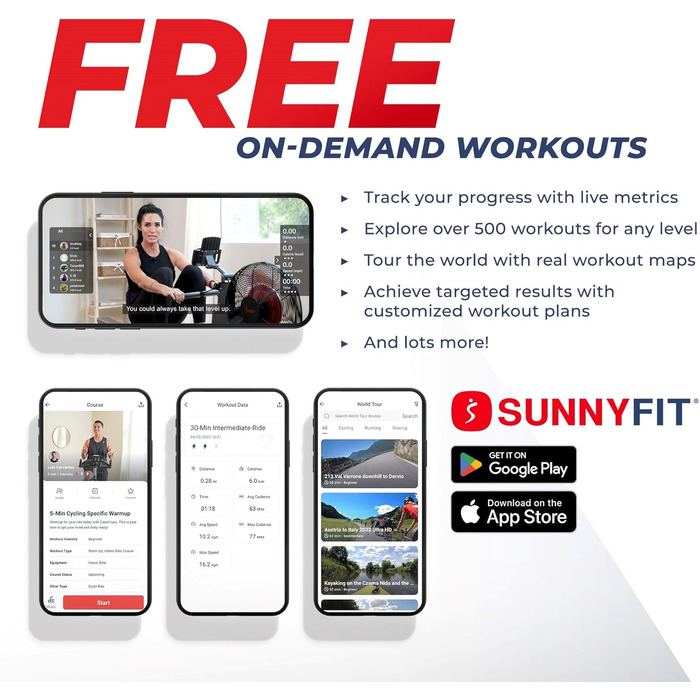 Магнітний гребний тренажер Sunny Health & Fitness SMART, компактний, складаний, з Bluetooth – SF-RW522016