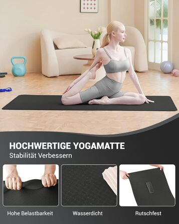 Йога мат для жінок Good Nite: неслизька поверхня, товщина 6 мм, 183x61 см, сірий/чорний, з ручкою для перенесення, TPE, для йоги, пілатесу, фітнесу