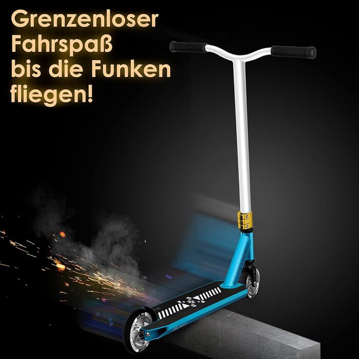 Трюковий самокат KESSER X-Limit-Pro 360° з підніжкою, підшипники ABEC 9, 110 мм PU колеса, для дітей і дорослих, Petrol Blue/White