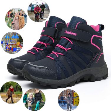 Дитячі зимові чоботи: теплий фліс, водонепроникність, для дівчаток та хлопчиків, підошва для трекінгу, синій та рожевий кольори, розмір 34 EU