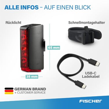 LED акумуляторний задній ліхтар Fischer Stableuchte для велосипеда, зарядний, IPX4, чорний, TWIN (акумуляторний ліхтар + TWIN STOP)