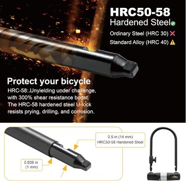 Блокиратор велосипедів Via Velo з кабелем, 14 мм дуга, 1,8 м кабель та кріплення – замок для електровелосипеда, шосе, MTB та складаного велосипеда, чорний