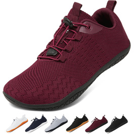 Geweo Взуття для пішохідної ходьби (Barfuss Schuhe) для жінок та чоловіків. Зручні кросівки з широкою передньою частиною, легкі спортивні тапочки для фітнесу, джогінгу, трейлу, хандрі. Zero-Drop підошва, унісекс, розміри 37-47 EU, винно-червоний колір.