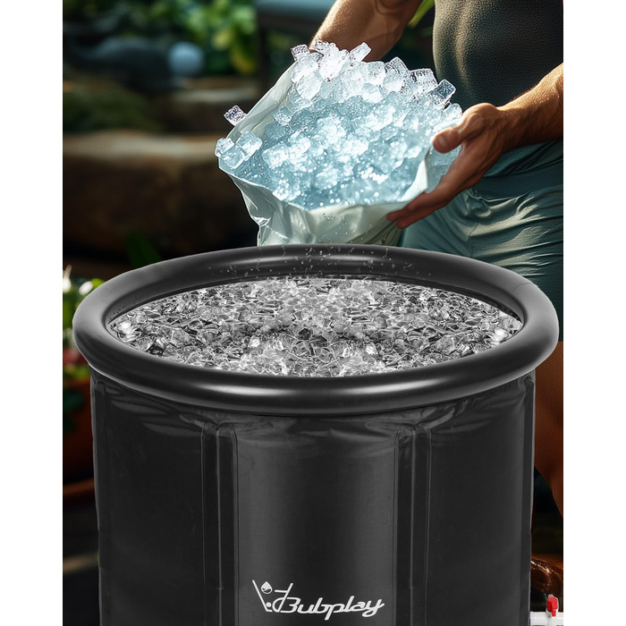 Кріованна Bubplay XL для спортсменів та дорослих, кругла ванна для холодних занурень (Cold Plunge Tub), 400 л, чорна